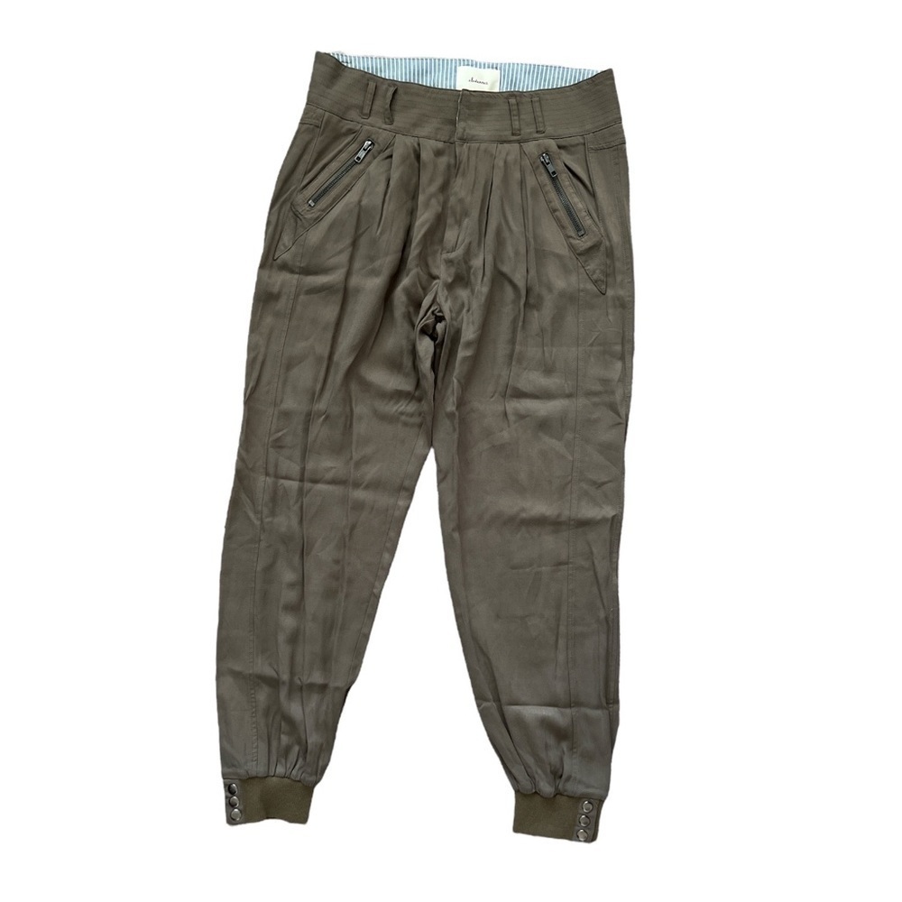 Anthropologie Elevenses Snap Cuff Jogger Trousers | Olive Green | Small